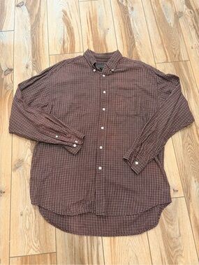 Banana Republic Burgundy Micro-Check Button-Down Shirt